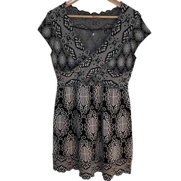Knitted & Knotted Dresses & Skirts - Knitted & Knotted Patterned Dress M Womens Scallop V Neck Cap Sleeve Mini Wool